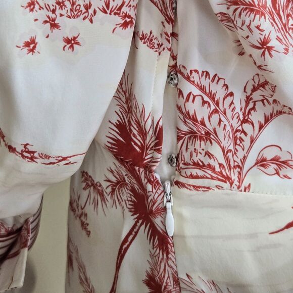 FRAME Silk Dress Womens Size XS Long Sleeve Mini Tropical Toile Ivory/Cream/Red - Picture 9 of 13